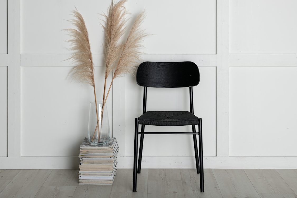 Krzesło drewniane Blimment plecione siedzisko czarne  - zdjęcie 2