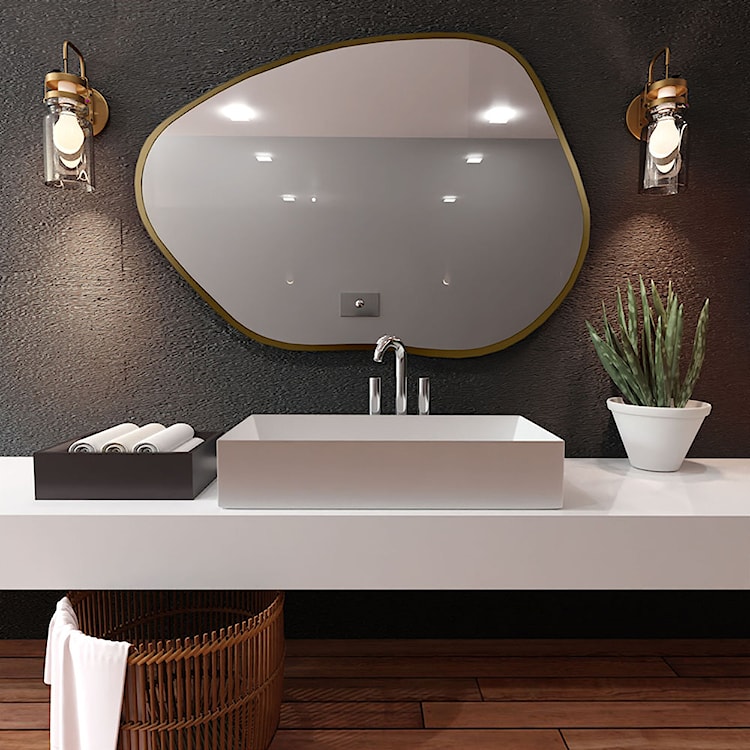 Lustro z podświetleniem Stain I Bright 80x57 cm złote/ ciepła barwa światła  - zdjęcie 2