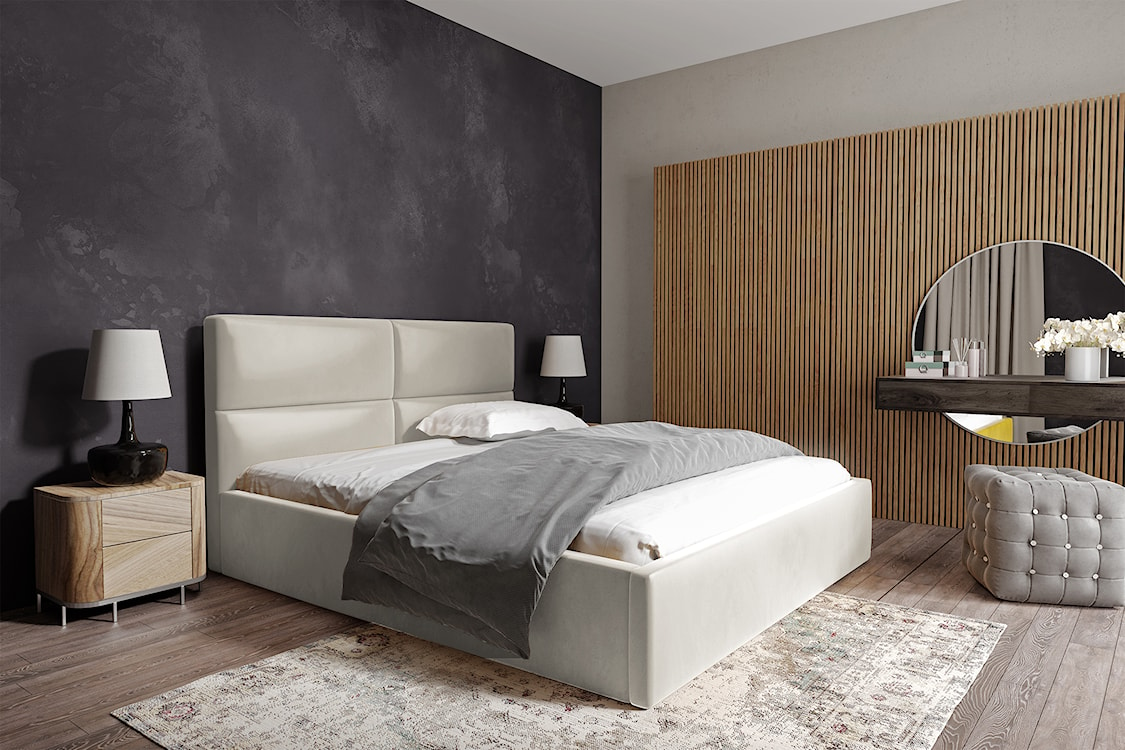 Łóżko tapicerowane Helma 160x200 cm z pojemnikiem kremowe welur  - zdjęcie 2