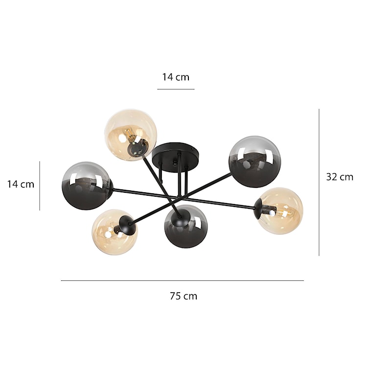 Lampa sufitowa Minturno czarno-miodowa x6  - zdjęcie 8