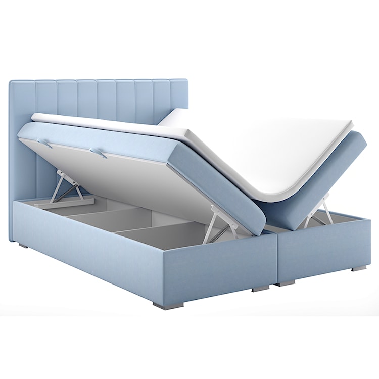 Łóżko kontynentalne 180x200 cm Hunbert z pojemnikami i topperem błękitne welur hydrofobowy  - zdjęcie 5