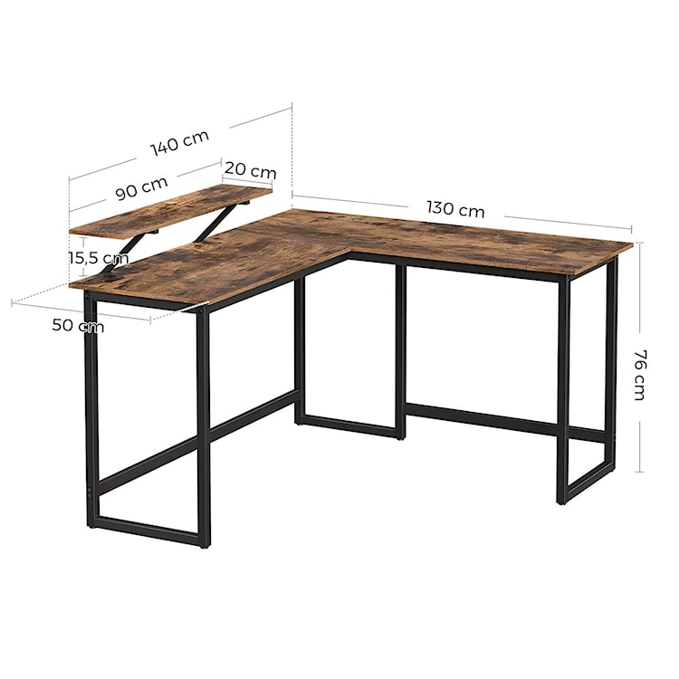 Biurko narożne Ramizu 140x130 cm z nadstawką brązowe  - zdjęcie 7