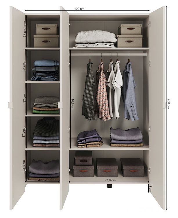 Szafa trzydrzwiowa Arkadia z frezowanym frontem i lustrem 150 cm kaszmir  - zdjęcie 6