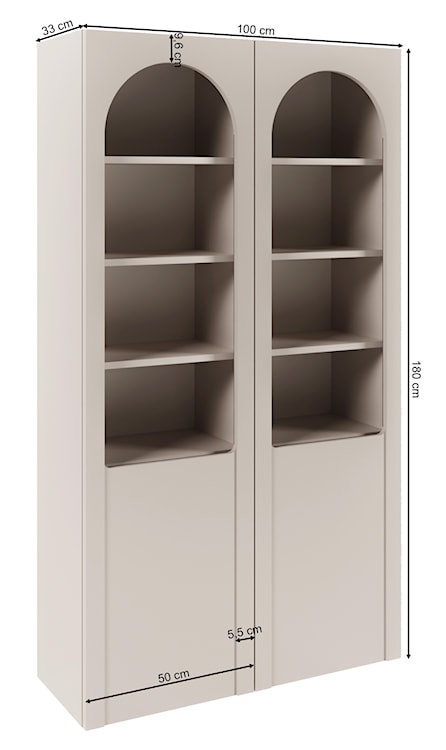 Witryna dwudrzwiowa Arkadia z frezowanymi i szklanymi frontami 100 cm kaszmir  - zdjęcie 8