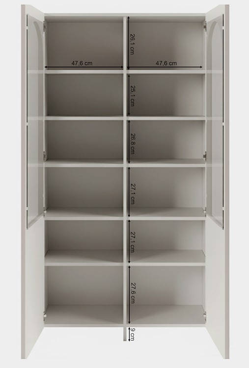 Witryna dwudrzwiowa Arkadia z frezowanymi i szklanymi frontami 100 cm kaszmir  - zdjęcie 9