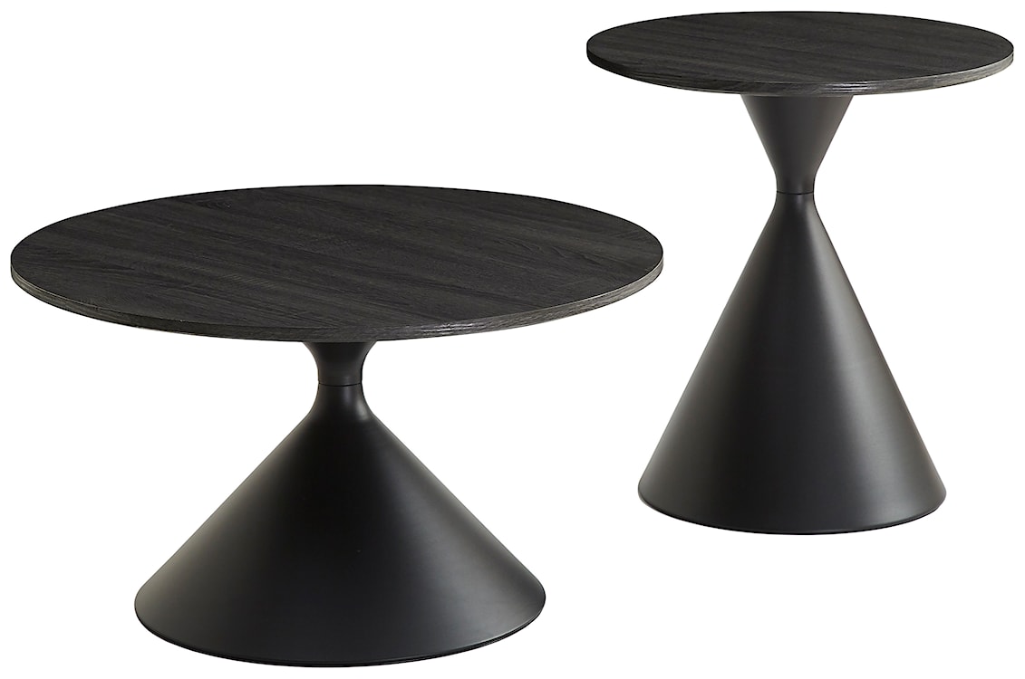 Zestaw stolików kawowych Adrize okrągłe 50 i 70 cm fornir czarny z metalową podstawą 