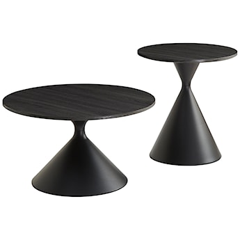Zestaw stolików kawowych Adrize okrągłe 50 i 70 cm fornir czarny z metalową podstawą