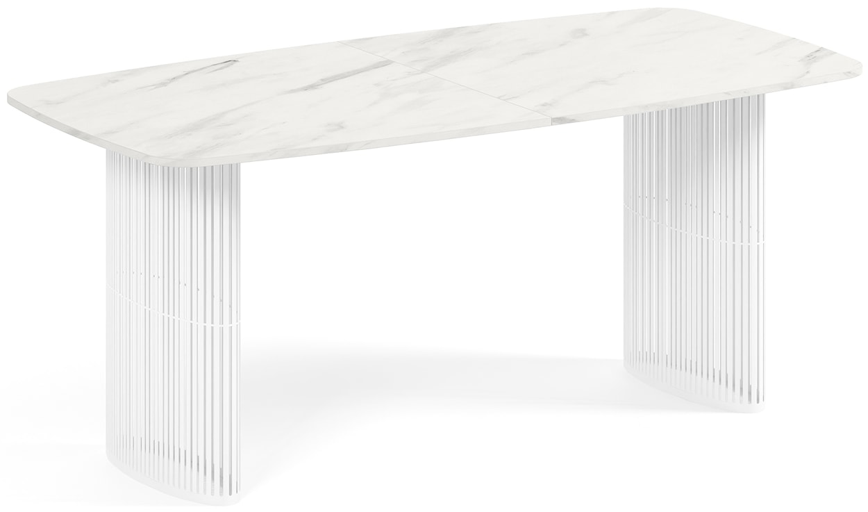 Stół rozkładany do jadalni Avenor 180-256 cm biały marmur z białymi nogami 