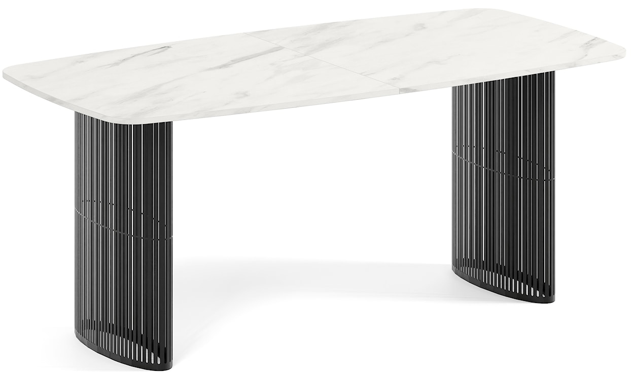 Stół rozkładany do jadalni Avenor 180-256 cm biały marmur z czarnymi nogami 