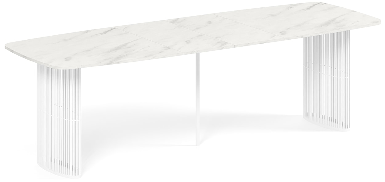 Stół rozkładany do jadalni Avenor 180-256 cm biały marmur z białymi nogami  - zdjęcie 2