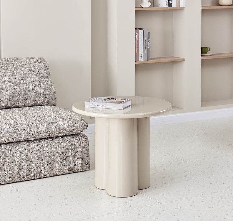 Stolik kawowy Loccoli okrągły 60 cm jasnobeżowy wysoki połysk  - zdjęcie 2