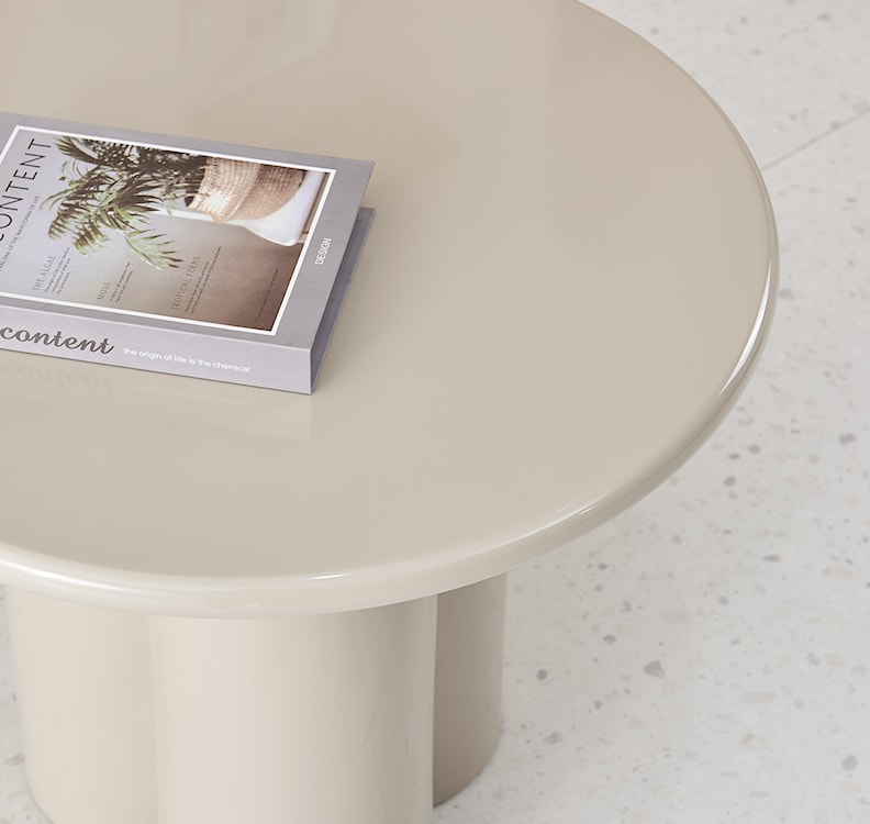 Stolik kawowy Loccoli okrągły 60 cm jasnobeżowy wysoki połysk  - zdjęcie 3