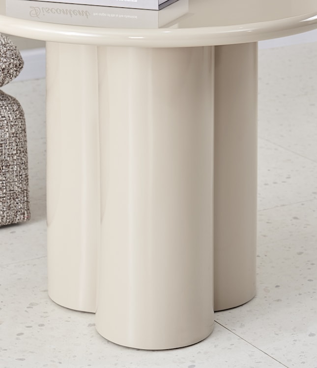 Stolik kawowy Loccoli okrągły 60 cm jasnobeżowy wysoki połysk  - zdjęcie 4