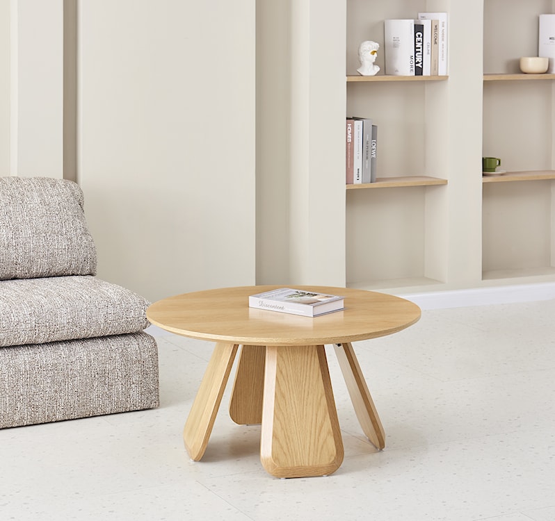 Stolik kawowy Affitly okrągły 80 cm dąb naturalny fornir  - zdjęcie 2