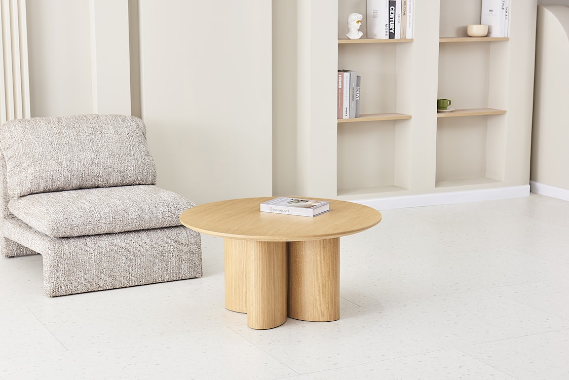 Stolik kawowy Etially okrągły 80 cm dąb naturalny fornir  - zdjęcie 2