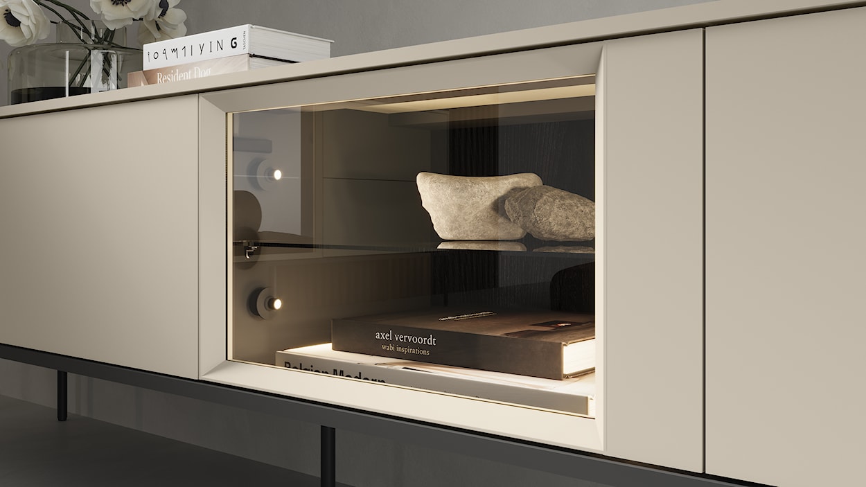 Szafka RTV Bellezo z witryną LED 196 cm kremowy  - zdjęcie 9