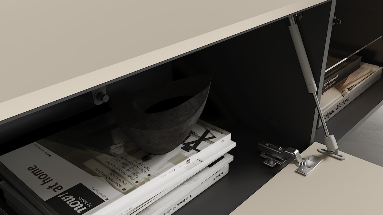 Szafka RTV Bellezo z witryną LED 196 cm kremowy  - zdjęcie 11