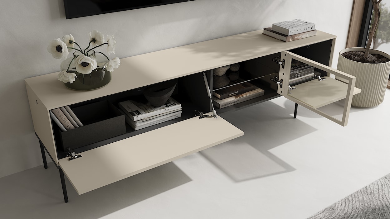 Szafka RTV Bellezo z witryną LED 196 cm kremowy  - zdjęcie 7