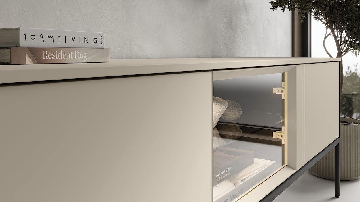 Szafka RTV Bellezo z witryną LED 196 cm kremowy  - zdjęcie 13