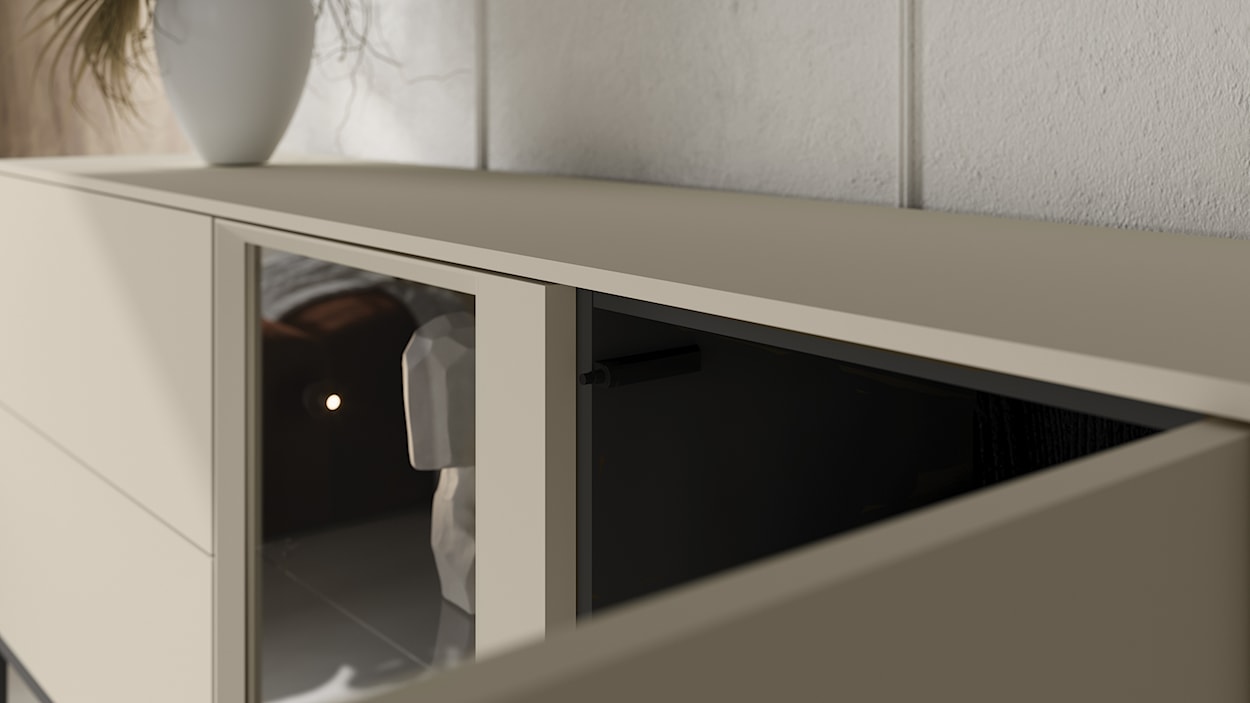 Komoda jednodrzwiowa Bellezo z witryną LED i dwiema szufladami 166 cm kremowy  - zdjęcie 12