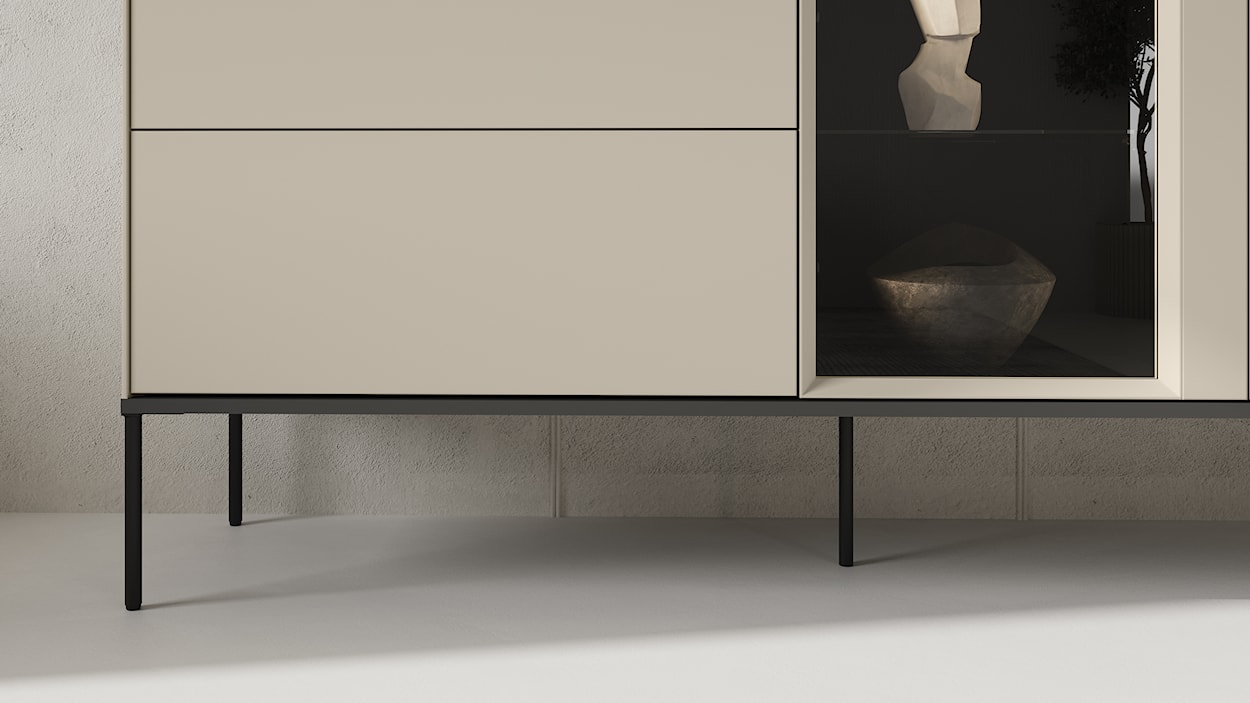 Komoda jednodrzwiowa Bellezo z witryną LED i dwiema szufladami 166 cm kremowy  - zdjęcie 11