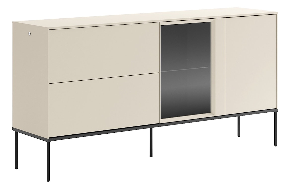 Komoda jednodrzwiowa Bellezo z witryną LED i dwiema szufladami 166 cm kremowy