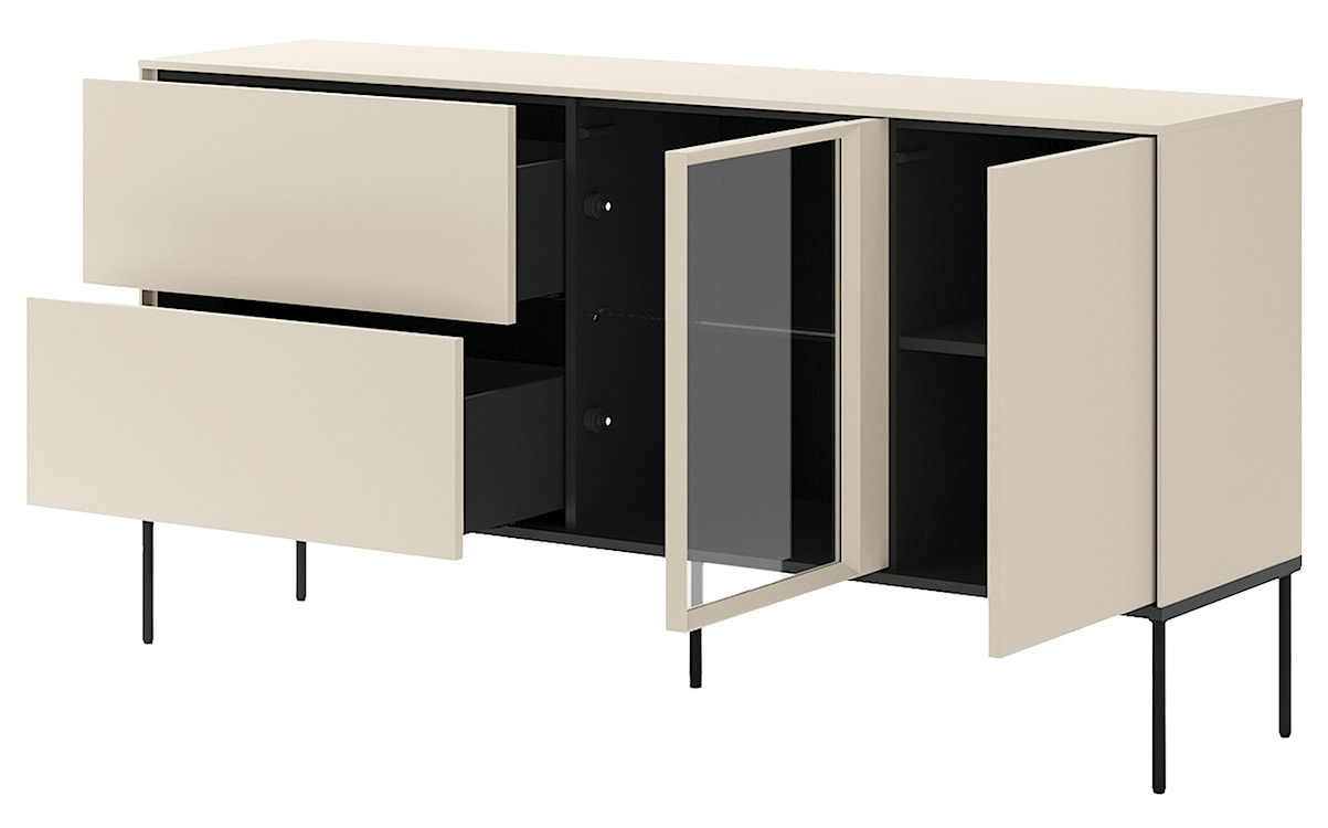 Komoda jednodrzwiowa Bellezo z witryną LED i dwiema szufladami 166 cm kremowy  - zdjęcie 6