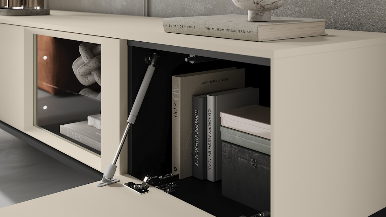 Szafka RTV Bellezo z witryną LED 166 cm kremowy  - zdjęcie 11