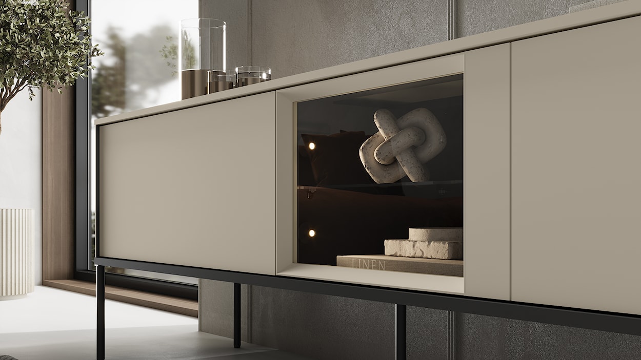 Szafka RTV Bellezo z witryną LED 166 cm kremowy  - zdjęcie 9