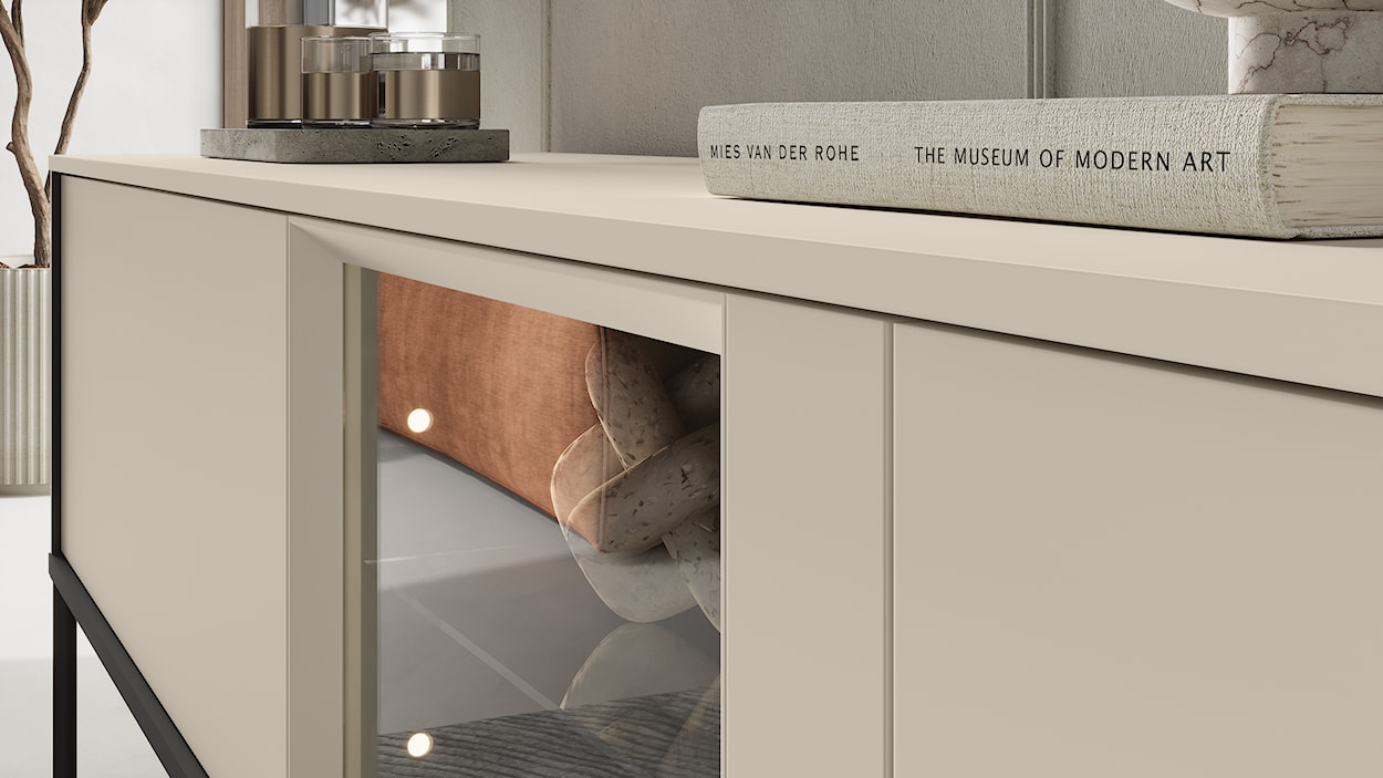 Szafka RTV Bellezo z witryną LED 166 cm kremowy  - zdjęcie 13