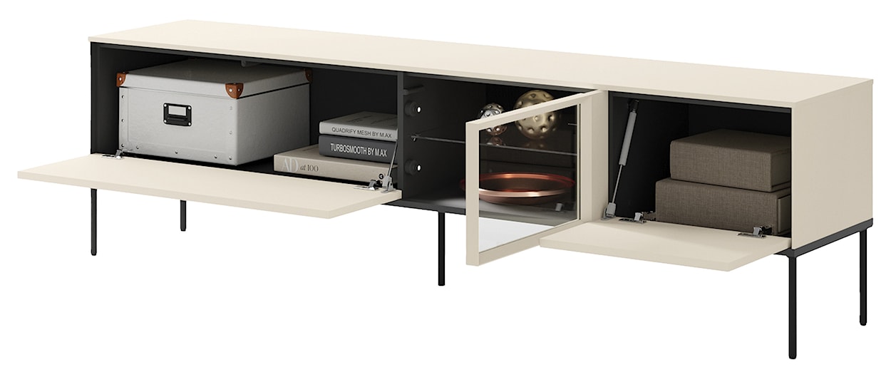 Szafka RTV Bellezo z witryną LED 196 cm kremowy  - zdjęcie 5