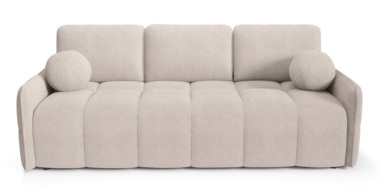 Kanapa rozkładana trzyosobowa Bambeli z pojemnikiem beżowa boucle 