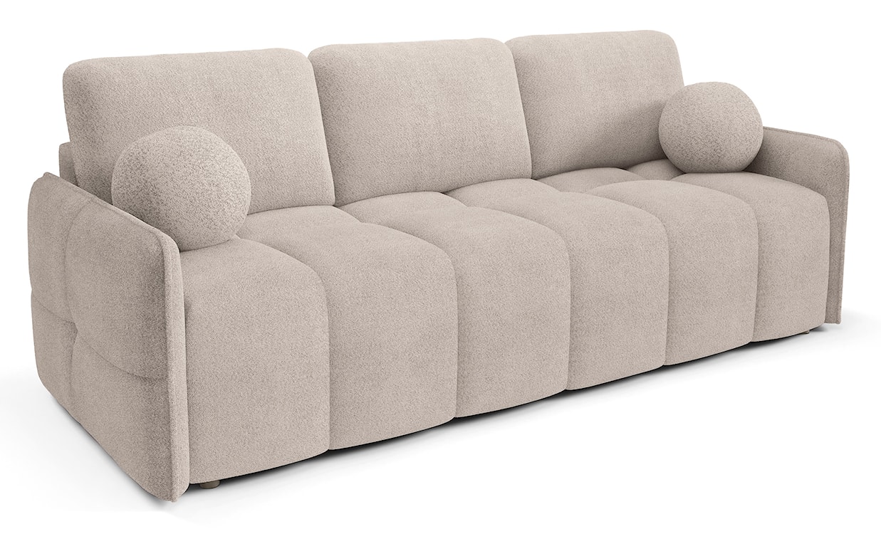 Kanapa rozkładana trzyosobowa Bambeli z pojemnikiem beżowa boucle  - zdjęcie 3