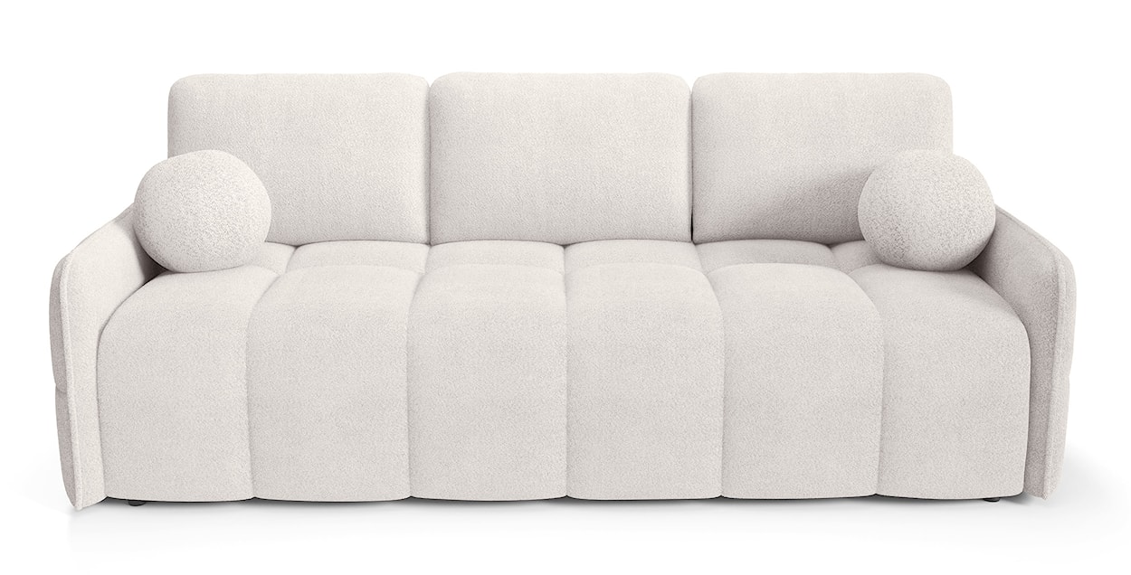 Kanapa rozkładana trzyosobowa Bambeli z pojemnikiem kremowa boucle 