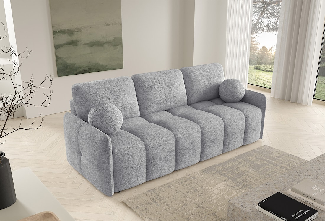 Kanapa rozkładana trzyosobowa Bambeli z pojemnikiem szara boucle  - zdjęcie 2