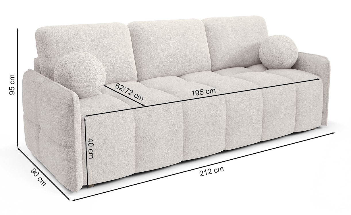 Kanapa rozkładana trzyosobowa Bambeli z pojemnikiem beżowa boucle  - zdjęcie 7