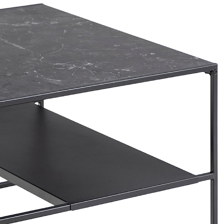 Stolik kawowy Bayones kwadratowy czarny z marmurkowym blatem i dodatkową półką 70 cm  - zdjęcie 4