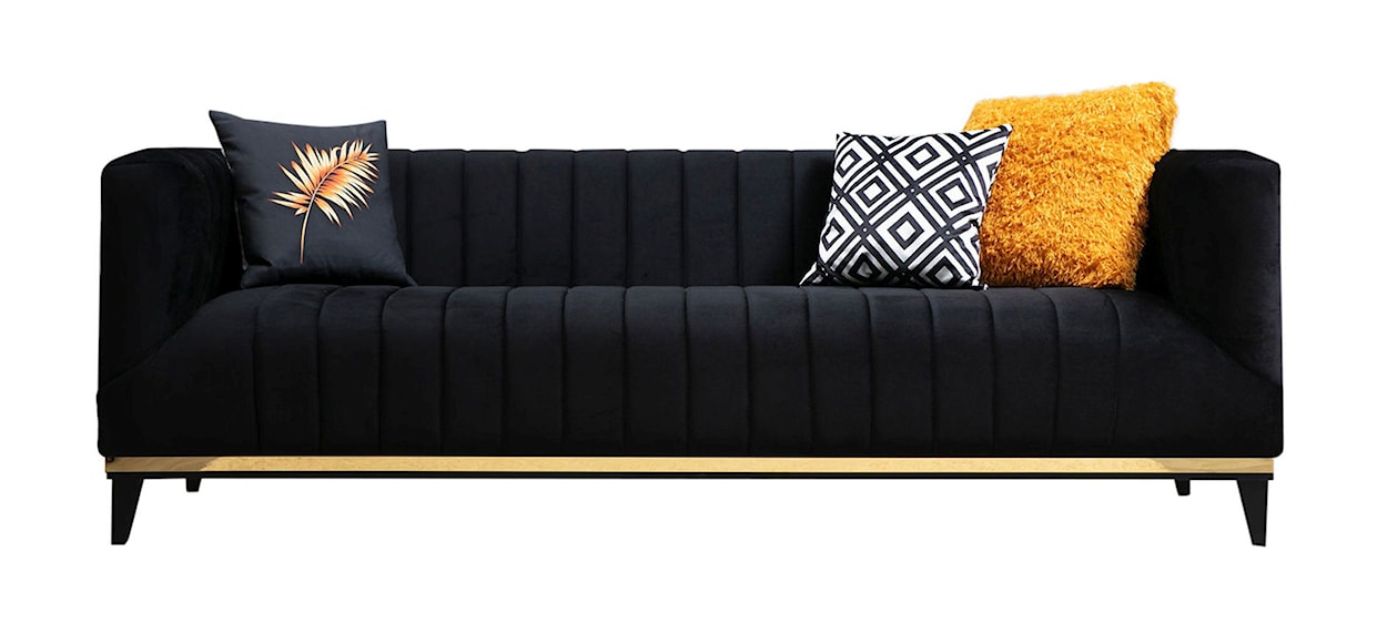 Sofa trzyosobowa Bellino czarna ze złotym zdobieniem