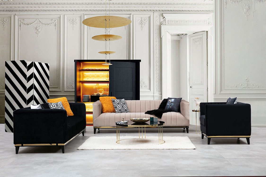 Sofa trzyosobowa Bellino czarna ze złotym zdobieniem  - zdjęcie 3