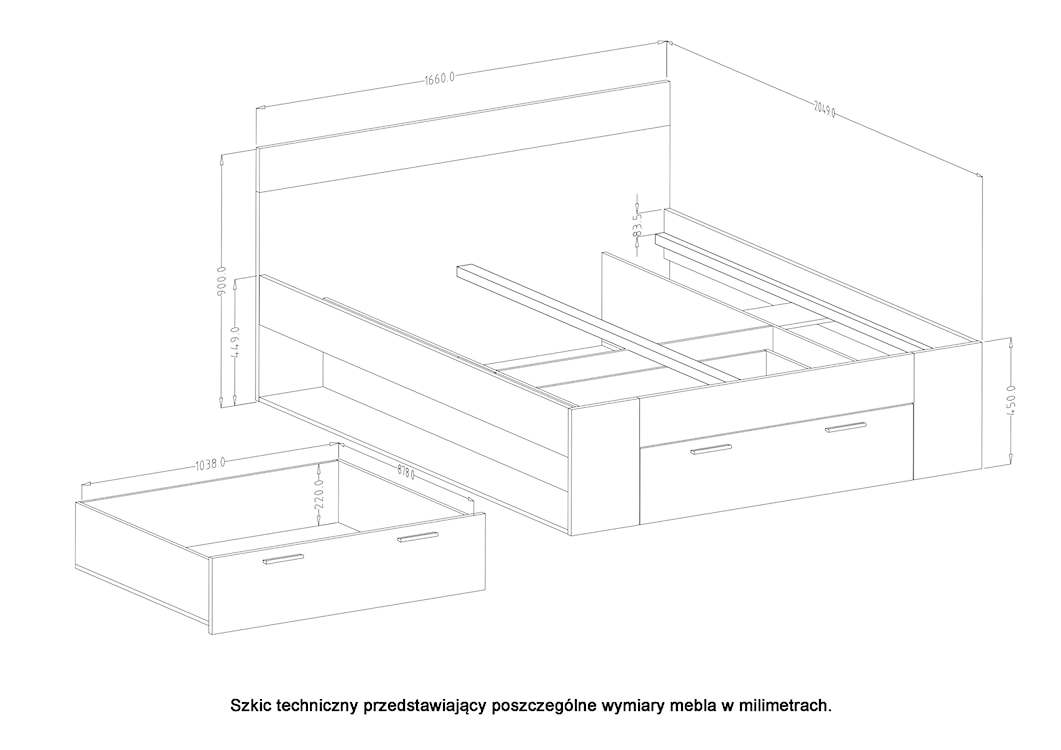 Łóżko Cathali 160/200 cm dąb Mauvella/czarny  - zdjęcie 4