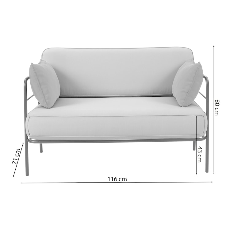 Sofa ogrodowa Preggel 116 cm w tkaninie hydrofobowej beżowa/ kremowy stelaż  - zdjęcie 3