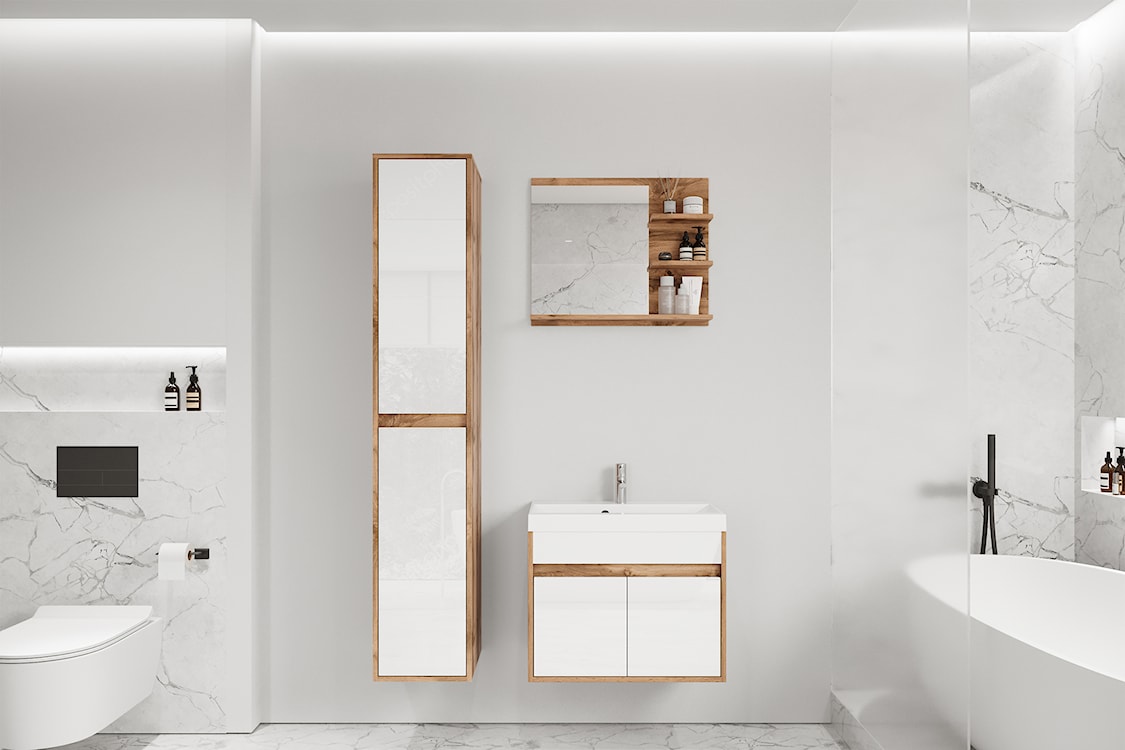 Zestaw mebli łazienkowych Luani z szafką pod umywalkę Wotan / Biały połysk  - zdjęcie 2