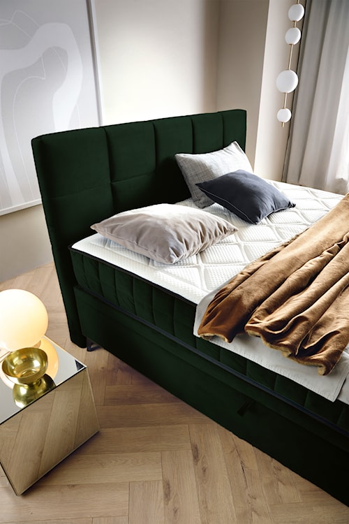 Łóżko kontynentalne 180x200 cm Beriano z pojemnikami i materacem butelkowa zieleń welur  - zdjęcie 3