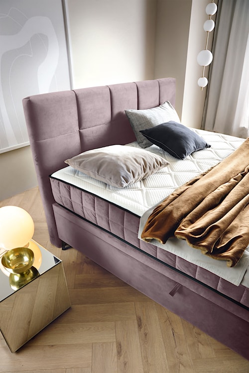 Łóżko kontynentalne 160x200 cm Beriano z pojemnikami i materacem wrzosowe welur  - zdjęcie 3