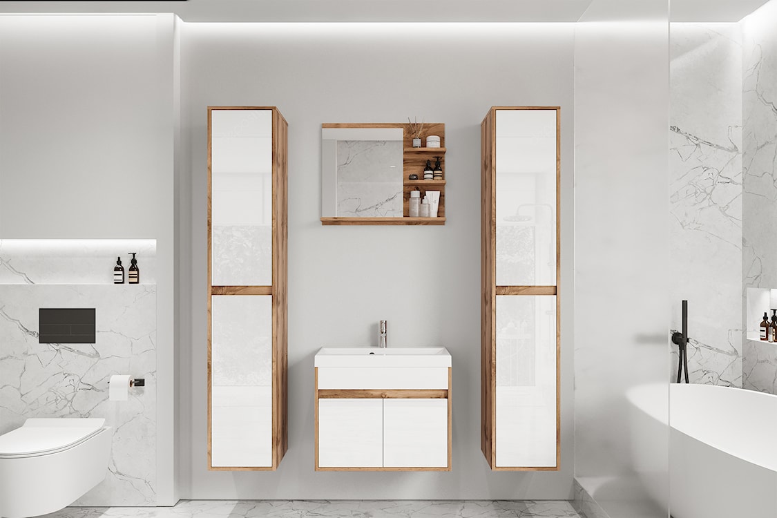 Zestaw mebli łazienkowych XL Luani z szafką pod umywalkę Wotan / Biały połysk  - zdjęcie 2