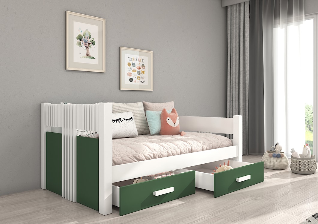 Łóżko dziecięce Toodie 180x80 białe / zieleń z materacem  - zdjęcie 2