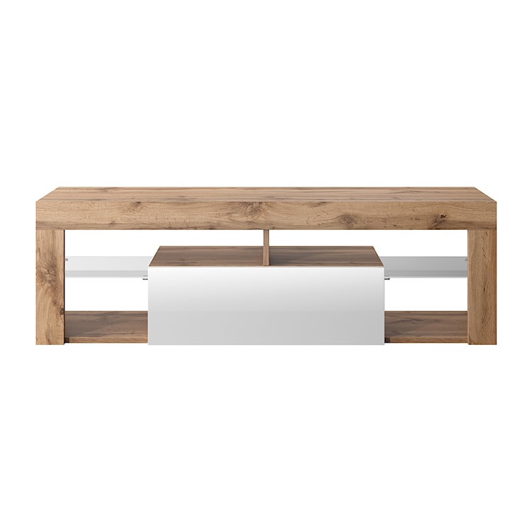 Szafka RTV Bianko 140 cm Dąb lancelot / Biały połysk  - zdjęcie 5