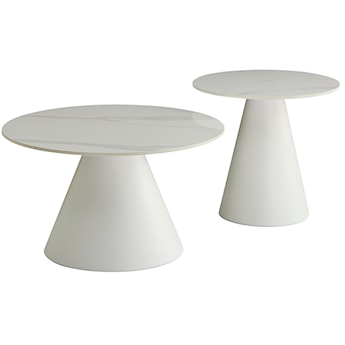 Zestaw stolików kawowych Blonco okrągłe 50 i 70 cm białe z kamiennym blatem i metalową podstawą