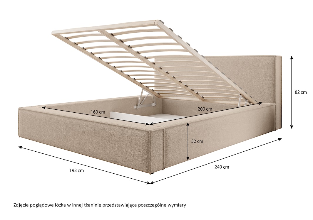 Łóżko tapicerowane 160x200 cm Bocalio z pojemnikiem stelaż metalowy beżowe boucle  - zdjęcie 5