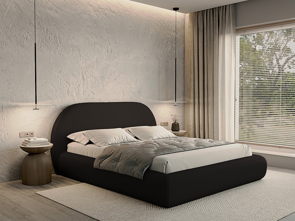 Łóżko tapicerowane 140x200 cm Buvio z pojemnikiem stelaż metalowy brązowe szenil  - zdjęcie 2